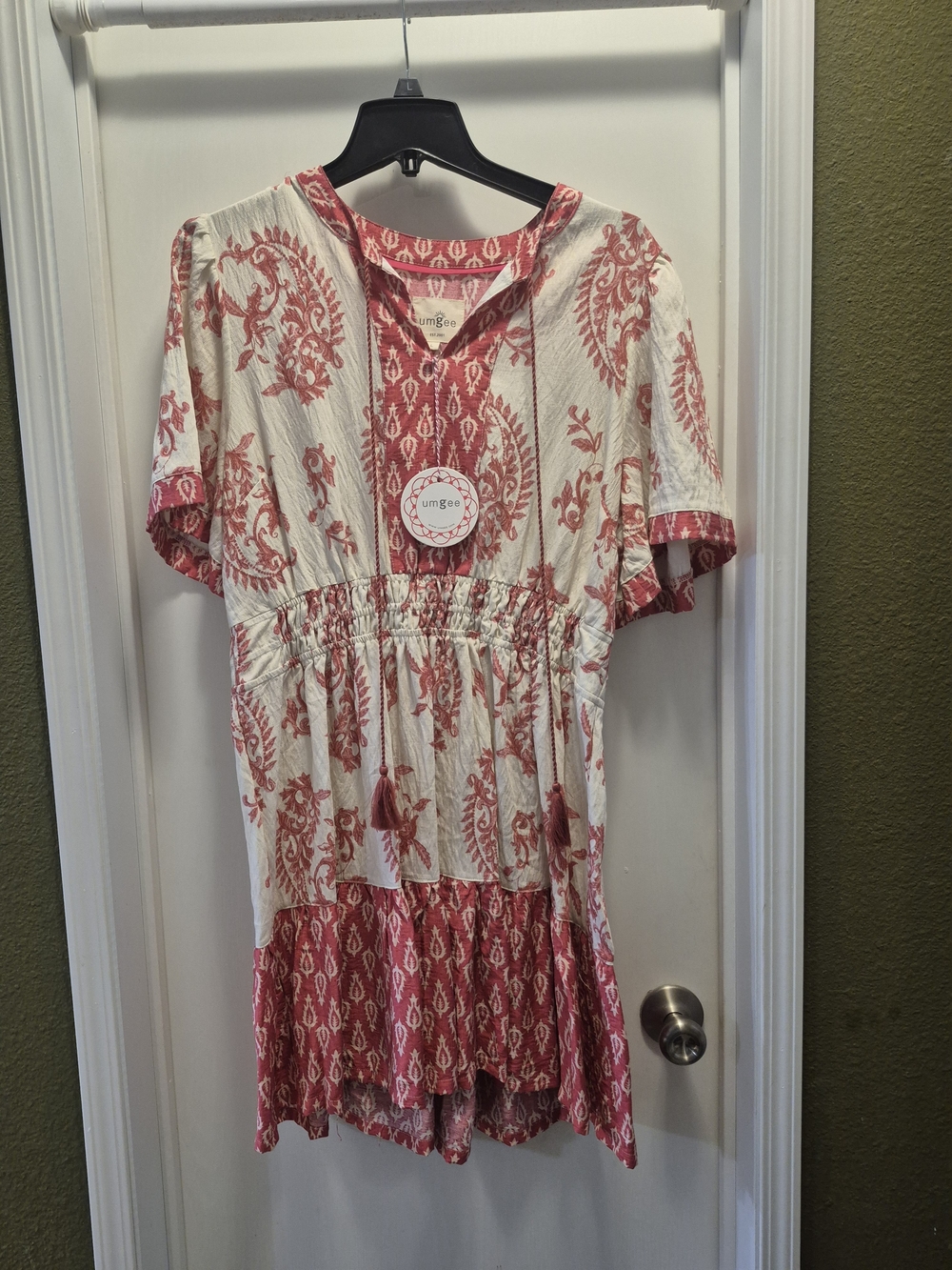 Umgee Pink Cream Boho Tiered Dress